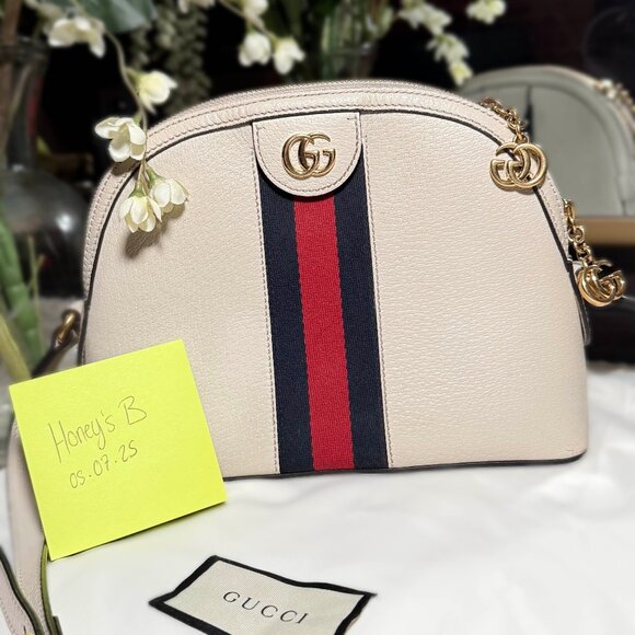 Gucci Handbags - Gucci Cream Crossbody Bag with Red and Blue Stripe